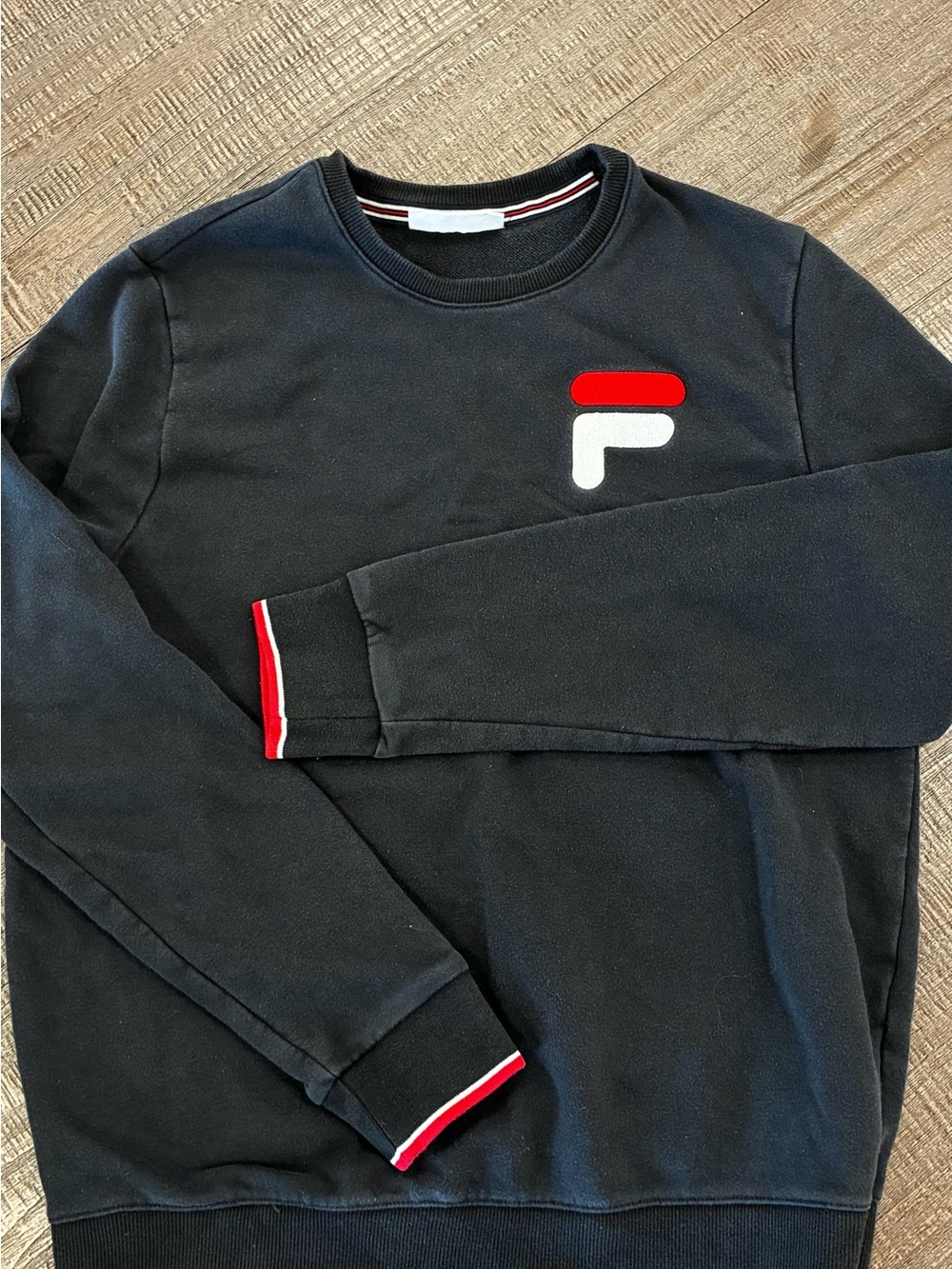 Fila Men’s Black Crewneck Sweater with Red & White Logo Accents
